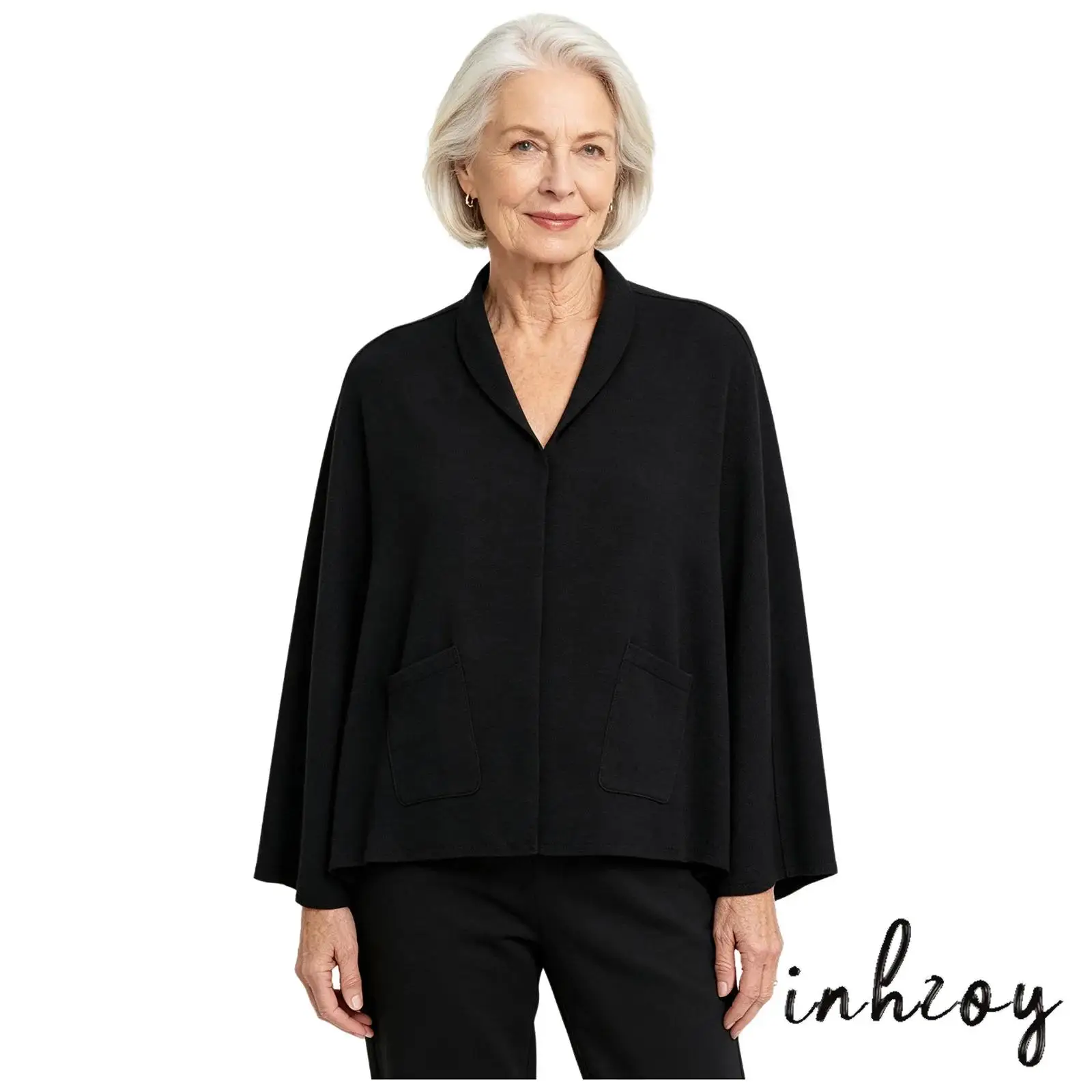 Womens Nursing Home Special Needs Cardigan Cape Outfit V Neck Button Down Warm Shawl Shirt with Pockets for Elderly Casual Wear