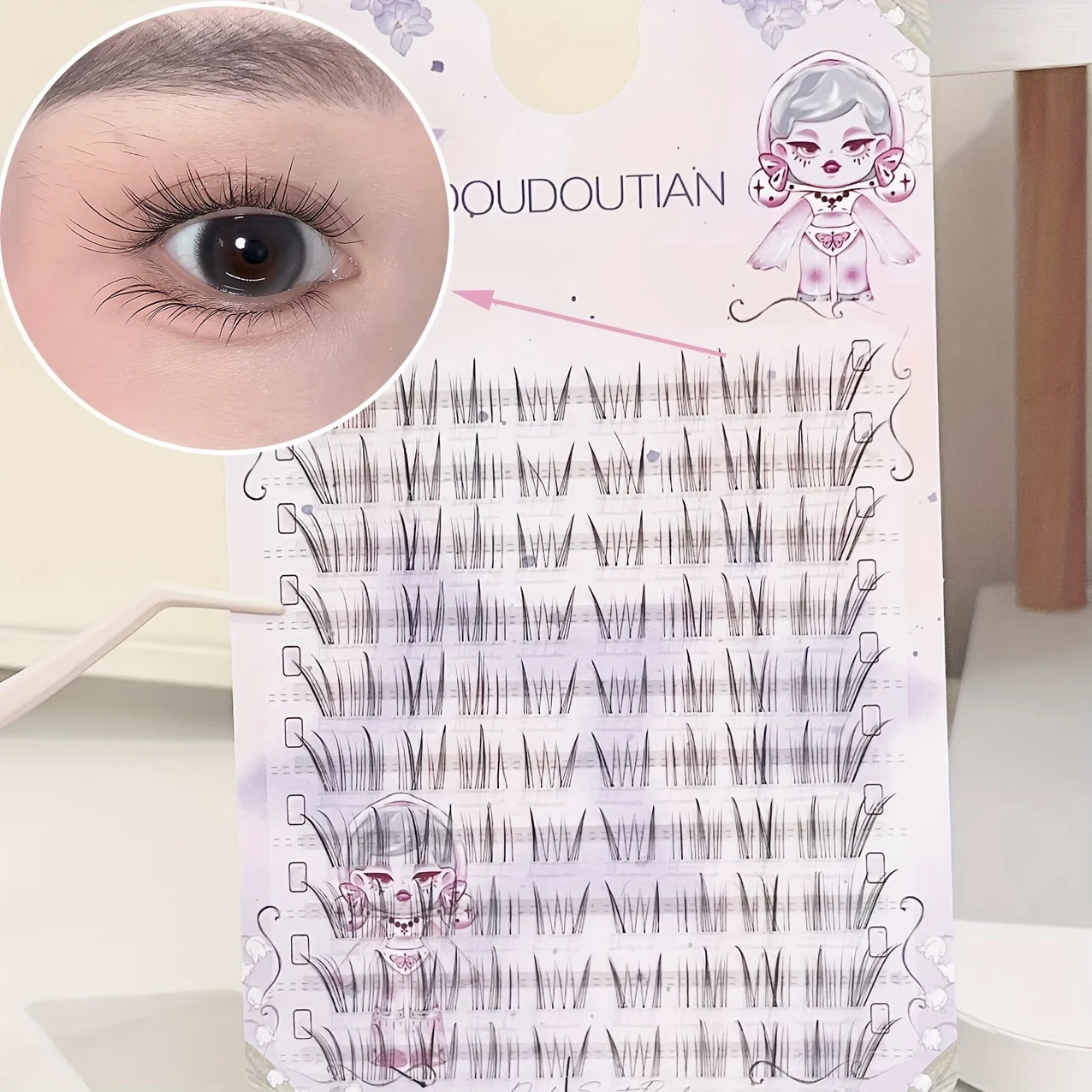 Pestañas Postizas Duoduotian Estilo Zorro, 24/80, Segmentadas en Racimos Individuales para Principiantes, Curvatura C, Naturales, Voluminosas, Realistas, para Uso Diario, Fotogénicas