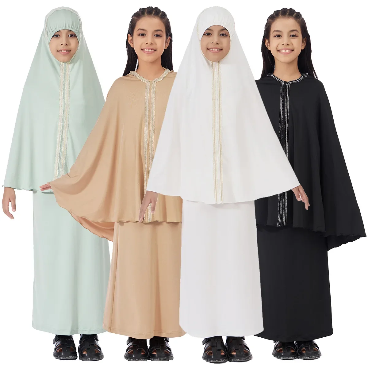 

Комплект из 2 предметов: Платье-хиджаб и юбка для мусульманских девочек на Ид Кимар, мусульманская молитвенная одежда, исламский никаб, бурка, дубайская абайя, кафтан, роба
