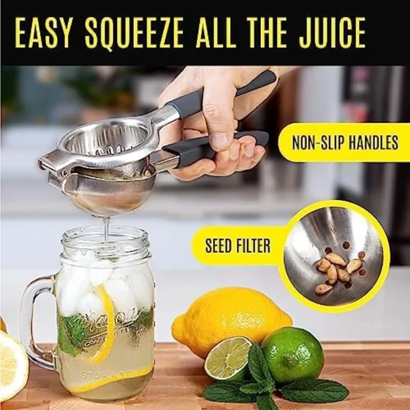 Stainless Steel Lemon Squeezer Press - No Seeds, Pro-Grade, Effortlessly Get Every Drop - Manual Non-Slip Grip Design