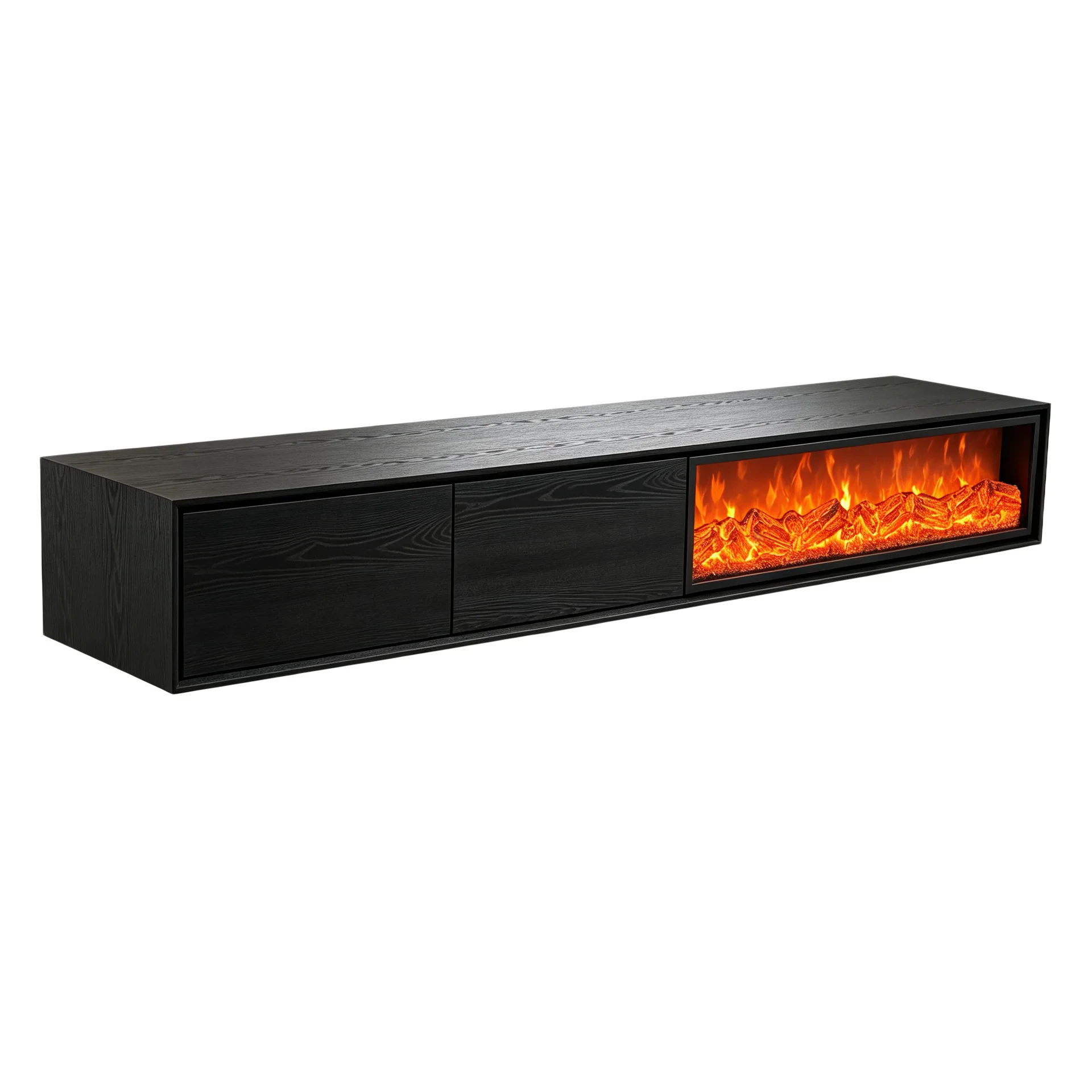 TV cabinet simulated flame decorative furnace core fake flame living room TV black wood grain wall-mounted cabinet