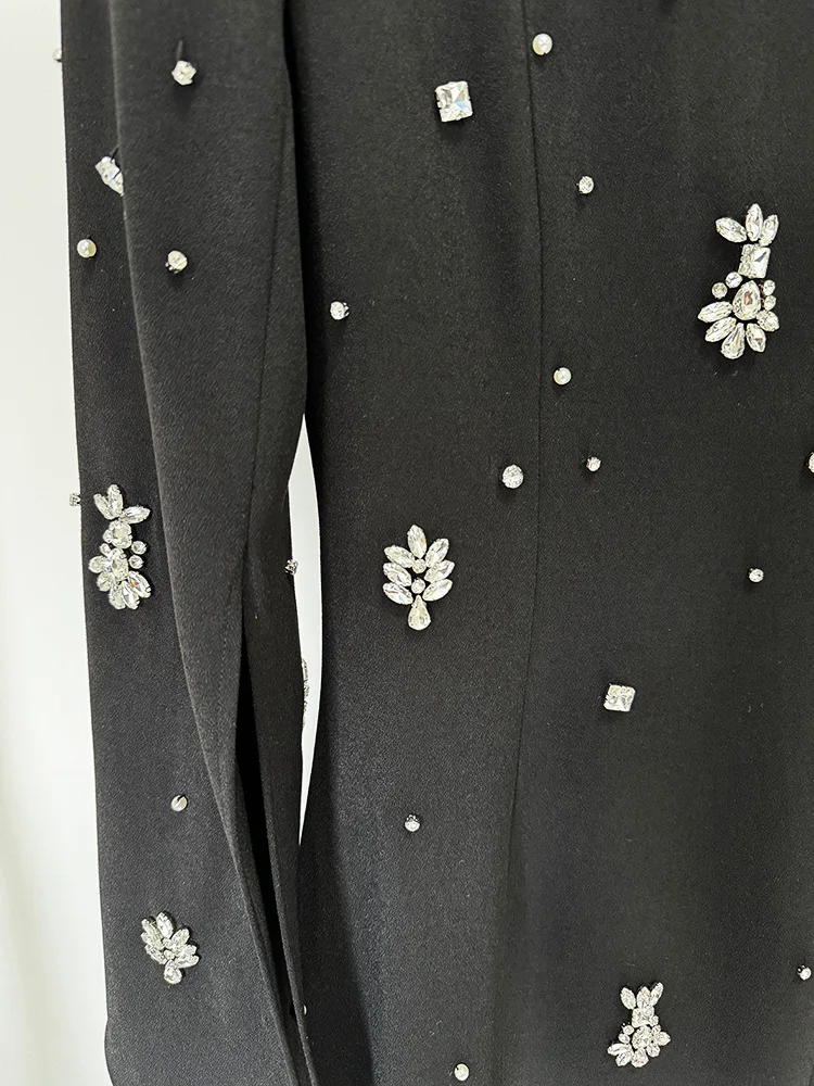 HIGH STREET nueva moda 2025 Vestido de fiesta de diseñador Vestido largo con manga de hendidura y cuentas de diamantes para mujer