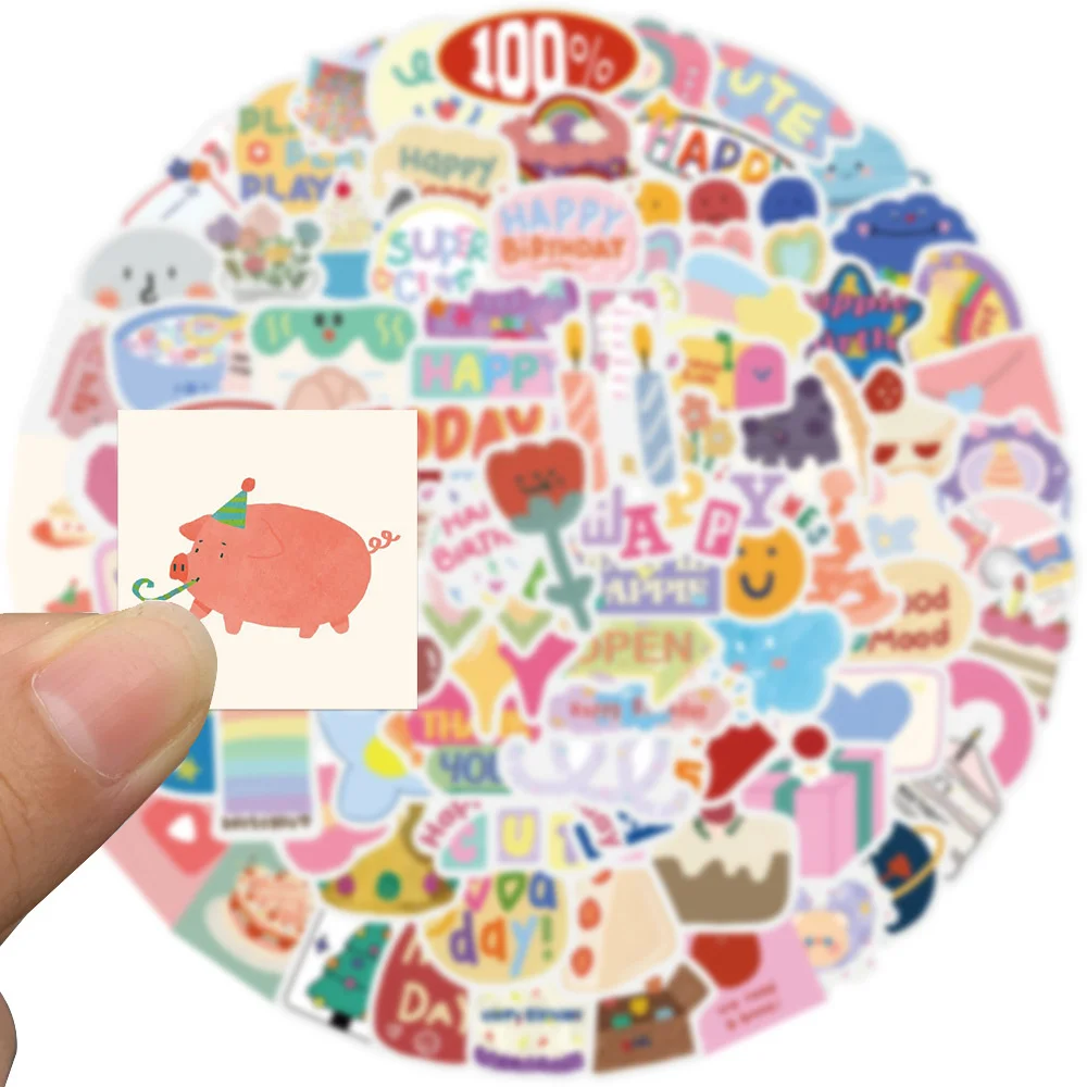 90pcs Happy Birthday Stickers For Notebooks Phone Laptop Stationery Cup Scrapbook Aesthetic Happie Sticker Scrapbooking Supplies