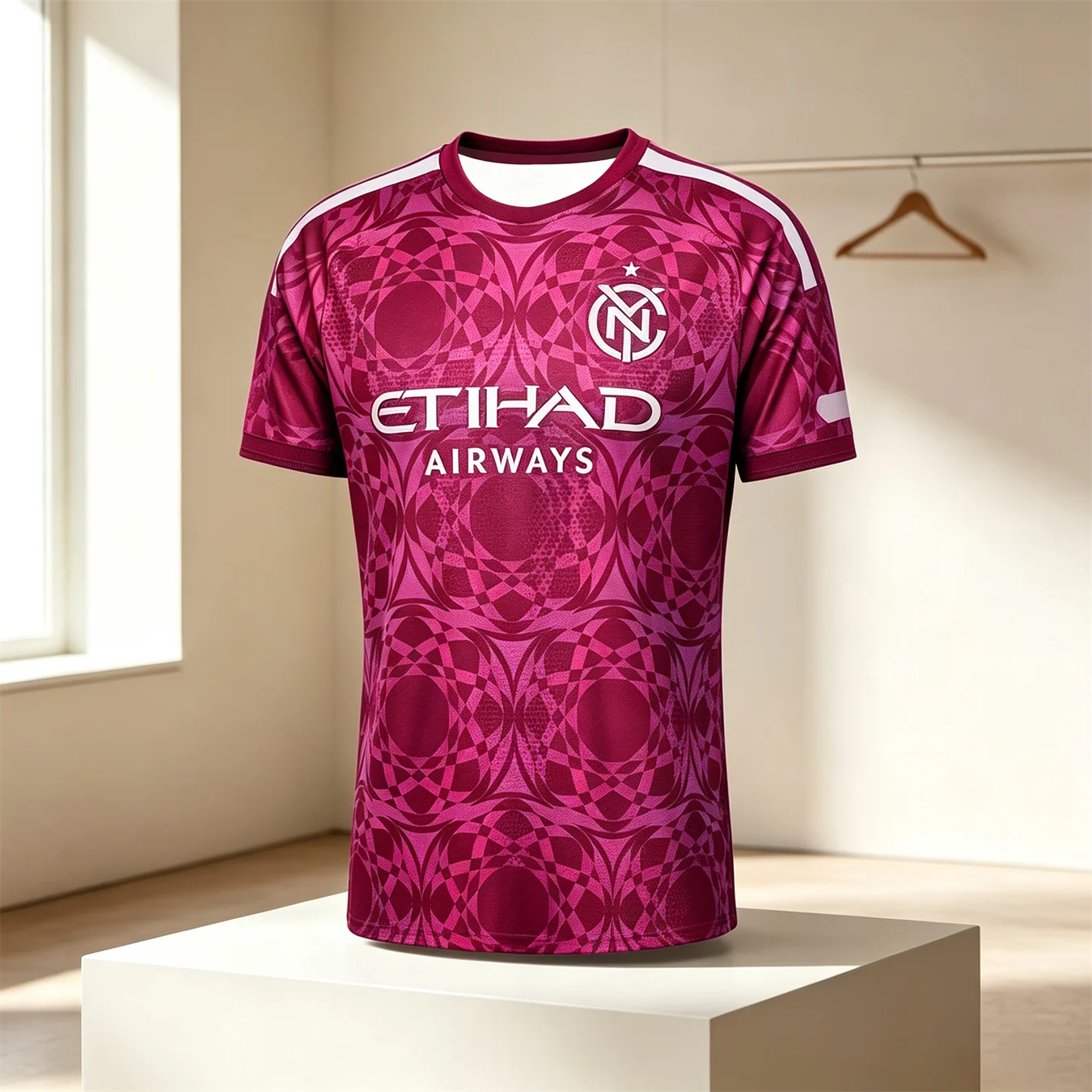 2026 NYCFC Rotes Geometrisches Fußballtrikot Schnelltrocknend Atmungsaktives Fußball-T-Shirt Etihad-Druck MLS Trainingsuniform Unisex Fan-Sport-Oberteil – Detail 7