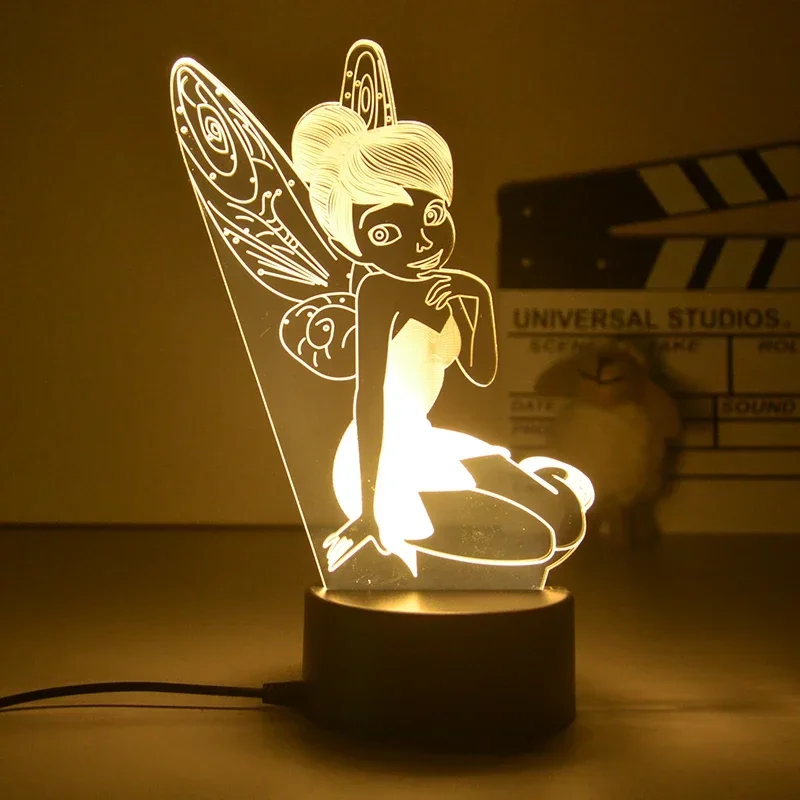 Anime Disney Princess Cartoon figure Night Light Fairy Tinkerbell 3D LED Table Lamp Optical Action Figure Toy Kid Christmas Gift