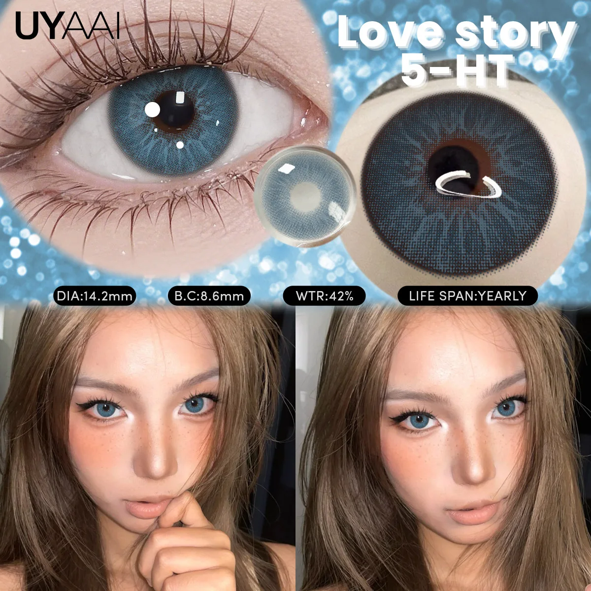 UYAAI Love Story Series Weiche farbige Kontaktlinsen, 1 Paar natürliche Farblinse, herzförmiger Behälter, jährlicher Großhandel