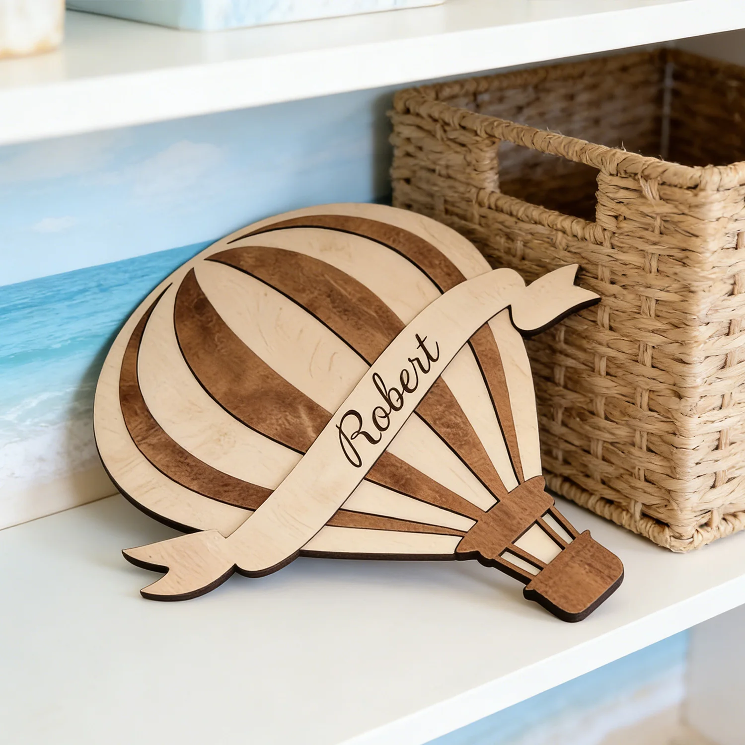 1Pc Custom Tot Air Balloon Wooden Name Plaque,Home Room Office Wall Door Decor,DIY Paintable,Nursery Birthday Wedding Gift