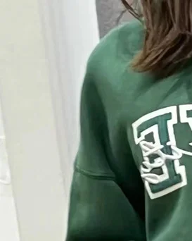 Women's Green Letter Pullover Long Sleeve Embroidery Winter Warm Clothes Fashion Simple Hooded Ladies Sweatshirt