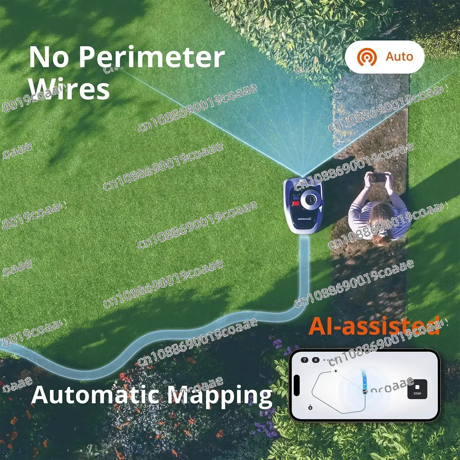 Robot Lawn Mower Perimeter Wire Free 1/8 Acre RTK+Vision Robotic Lawnmower, AI-Assisted Mapping