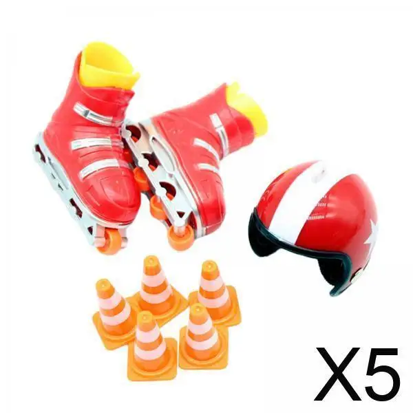 5x Miniature Skating Set with Protective Gear for Dollhouse Decor