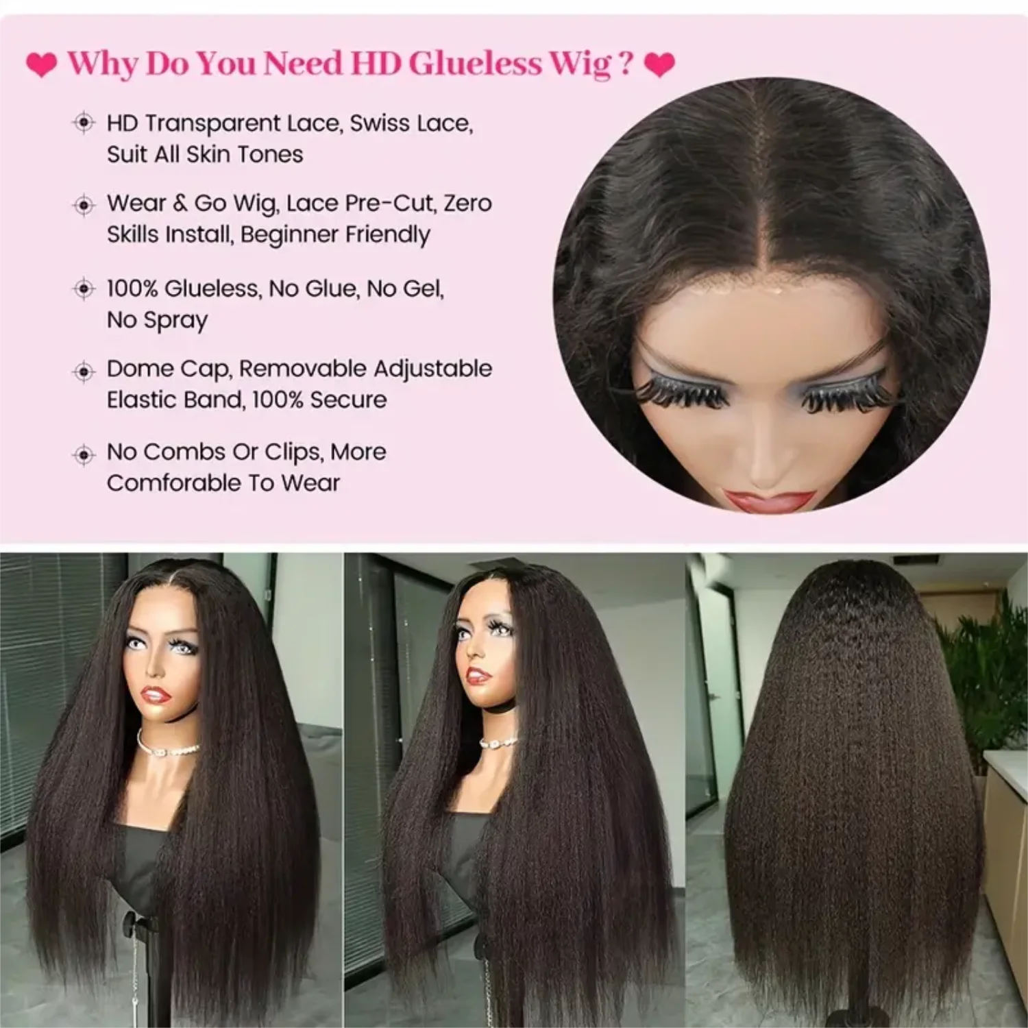 Kinky Straight Human Hair Wig Wear And Go Glueless Wig For Beginners Glueless Wigs Human Hair Pre Plucked  Wigs Human Hair For