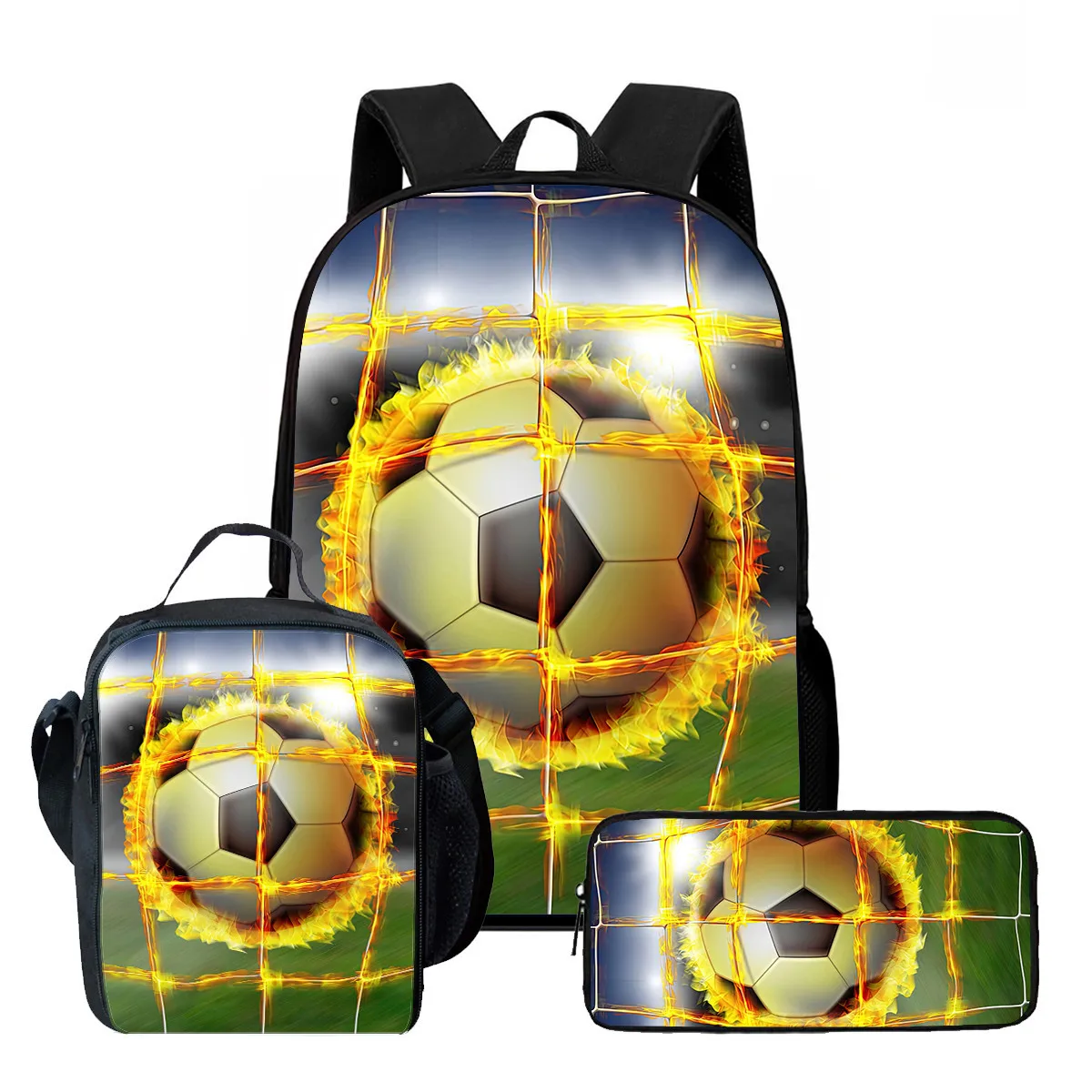 

Cartoon Popular Funny New Football 3D Printed 3pcs/Set pupil School Bags Laptop Daypack Backpack Crossbody Lunch bag Pencil Case