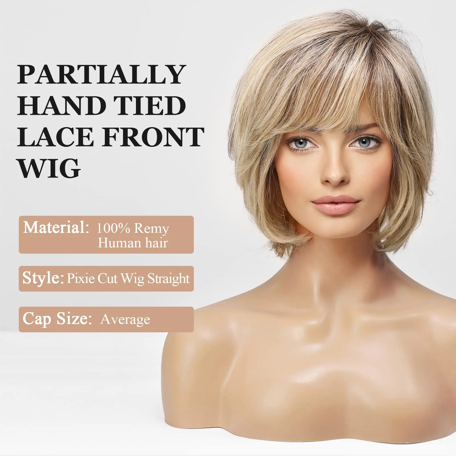 Short Straight Blonde Brown Lace Front Human Hair Wigs with Bangs for Women 100% Remy Human Hairs Bob Natural Wavy Layered Wigs image 5