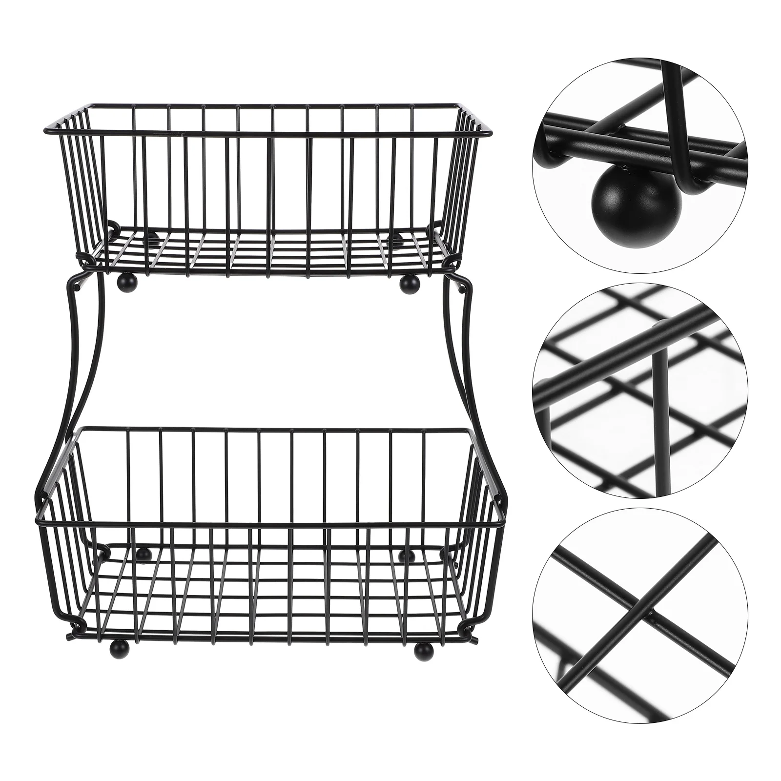 

2 Tier Detachable Iron Fruit Basket Kitchen Storage Organizer Bread Vegetable Holder Countertop Wire Food Stand Black Metal