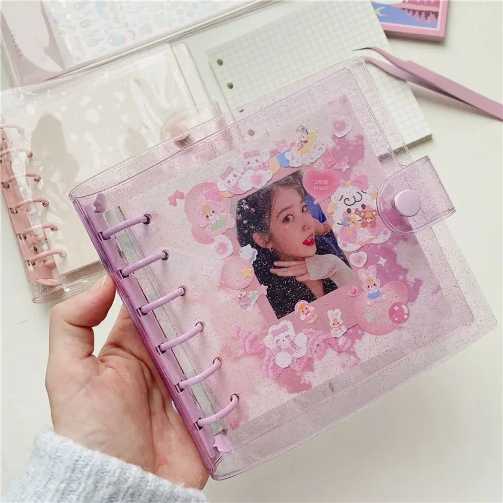 A7 Notebook Agenda PVC Binder Card Book Glitter Journals Square Loose Leaf Photo Collect Book Binder Notebook