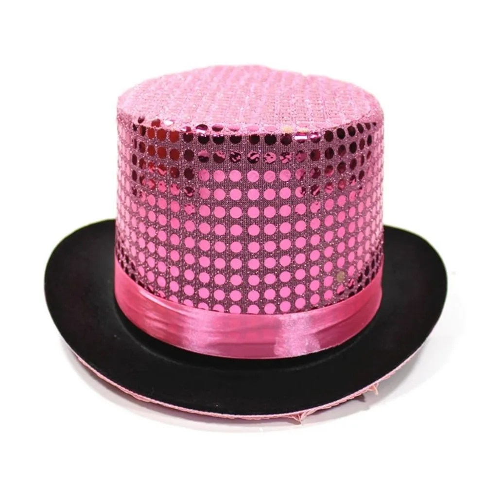 Retro Sequined Magician Top Hat Glitter Performance Prop Hat Jazz Sparkling Mirror Hat Stage Lighting Focusing Hat