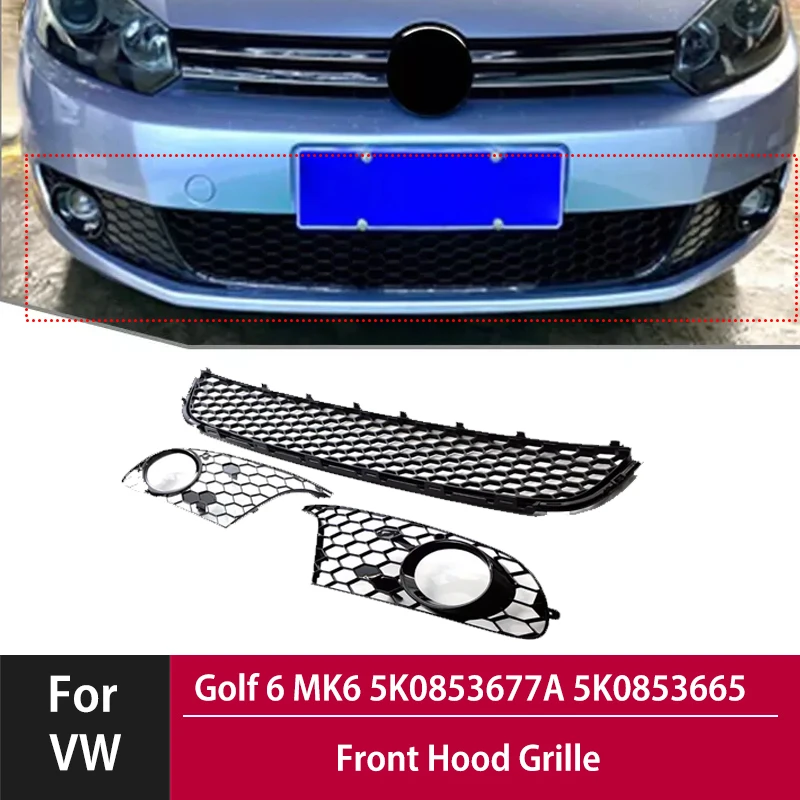 

5K0853677A 5K0853665 Honeycomb Mesh Front Lower Hood Grille for VW Golf 6 MK6 Side Fog Lamp Light Cover Frame Exterior Parts