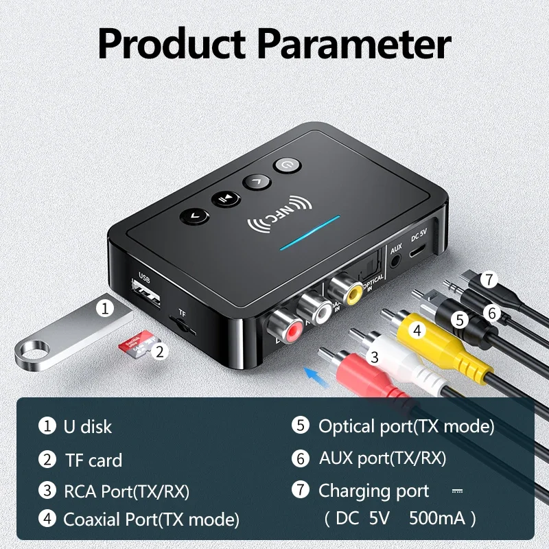 Bluetooth 5.0 odbiornik nadajnik FM Stereo AUX 3.5mm Jack RCA optyczny bezprzewodowy połączenie bezprzewodowe NFC Bluetooth Audio Adapter TV