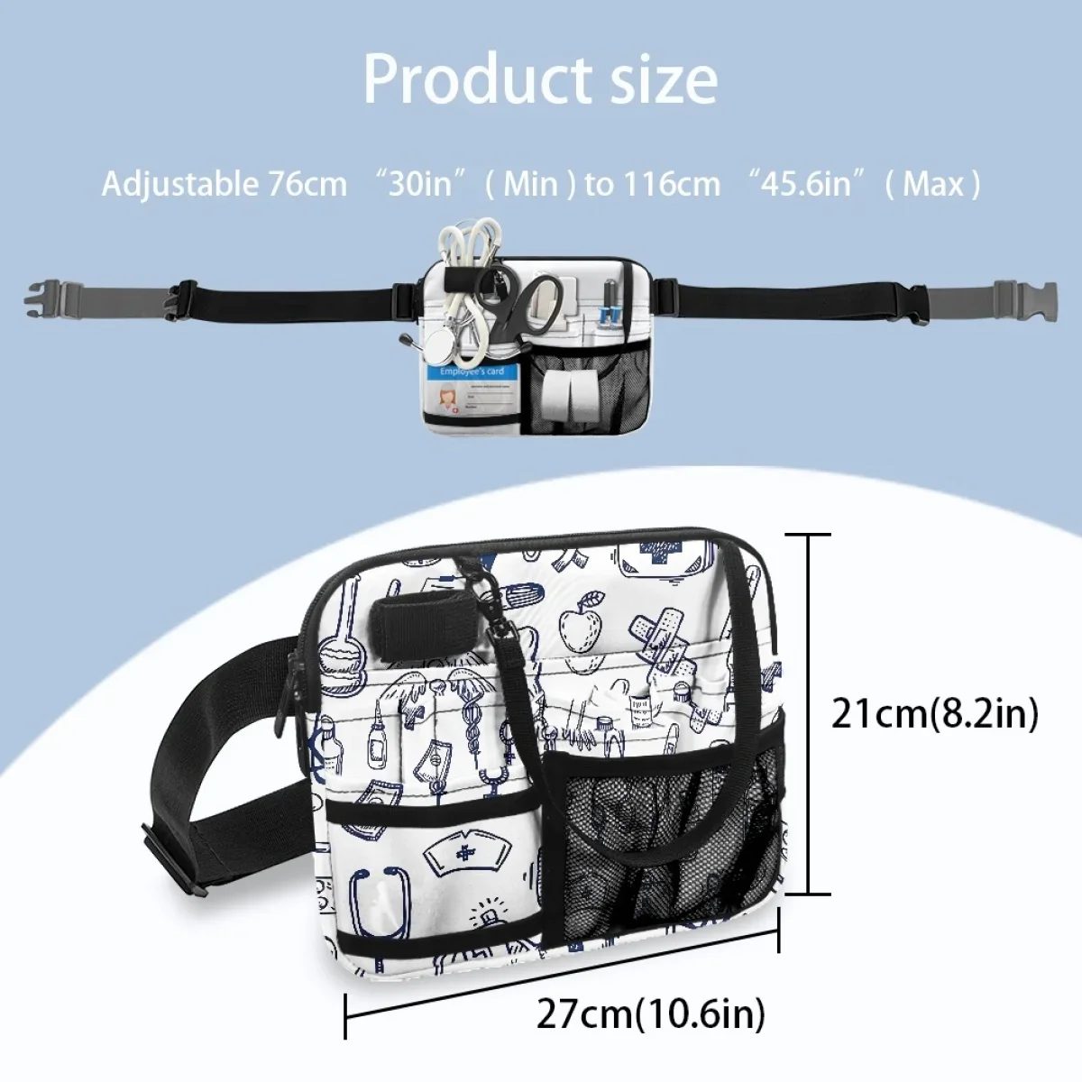 Simple Medical Equipment Printed Ladies Belt Bag Adjustable Fashion Hospital Work Portable Nurse Storage Waist Bag Fanny Pack