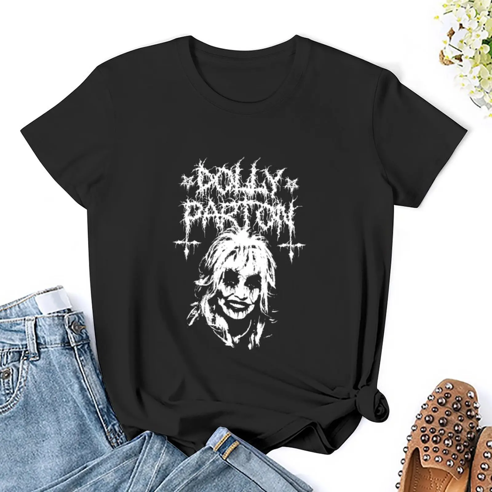 Metall Dolly Parton T-Shirt koreanische Mode Kurzarm T-Shirt Baumwolle T-Shirts Frauen