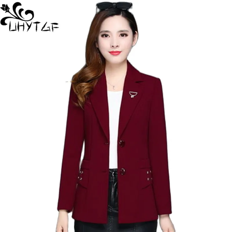 UHYTGF Middle-Aged Mom Spring Autumn Blazer Jacket Women Long-Sleeved Single-Breasted Casual Short Coat Female Outewear 5XL 2148