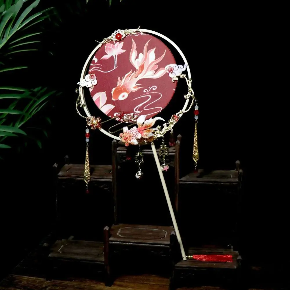 Chinese Embroidery Fan Tassels Handheld Vintage Ancient Wedding Perform Gorgeous Exquisite Photography Props