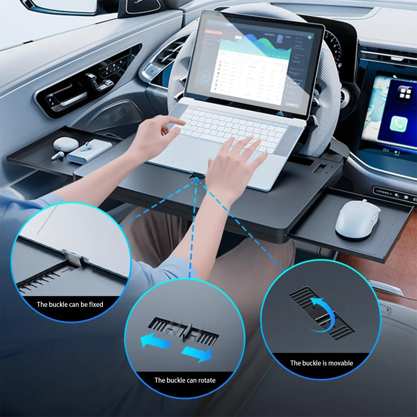 Portable Car Laptop Computer Desk Mount Stand Eat Work Car Steering Wheel Dining Table Bracket Drink Food Coffee Tray Board