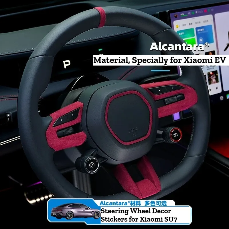 For Full Set Steering Wheel Decorative Trim Modification Interior Car Accessories, Suede Cover Fit For Xiaomi SU7