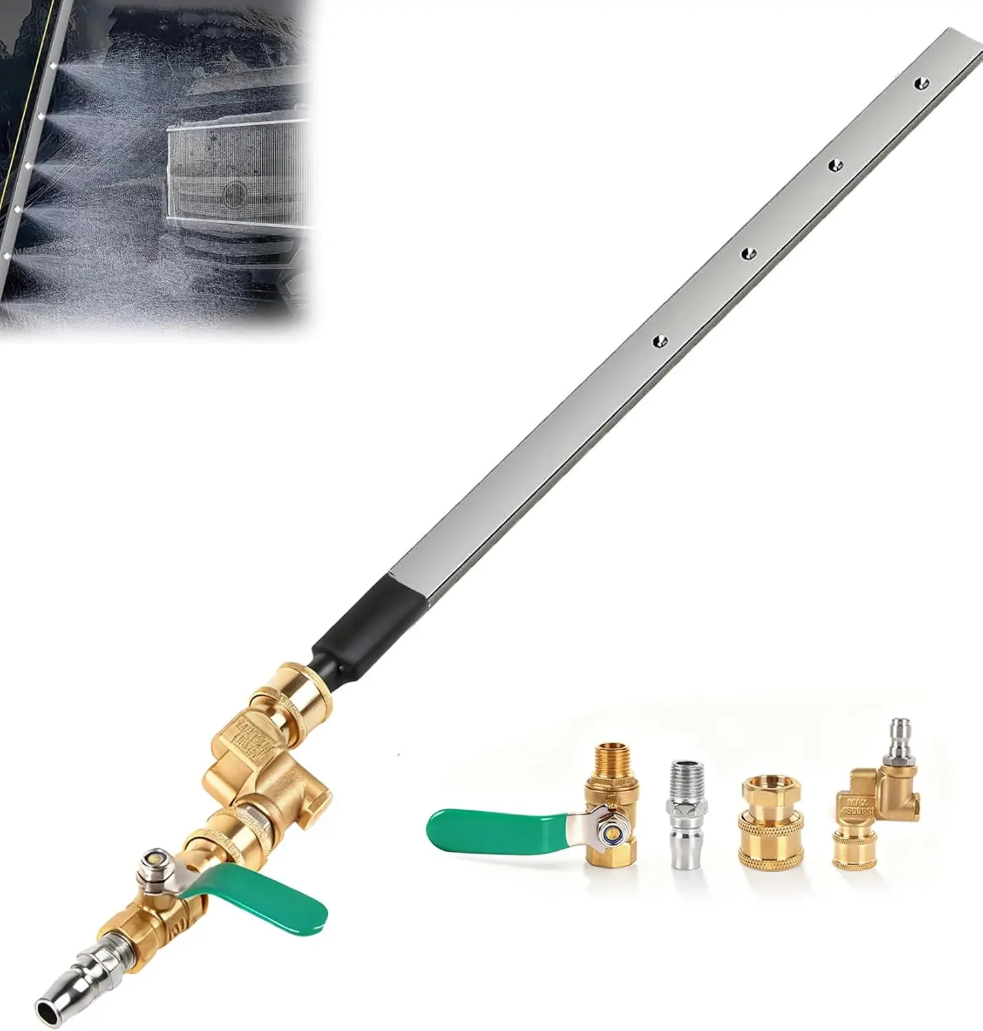 

24-дюймовая палочка для чистки радиатора, двойное давление воздуха/воды, 2 быстроразъемных соединения и многонасадки, антикоррозийная, подходит для автомобилей и грузовиков