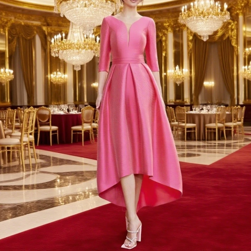 

Mother Of The Bride Dress Customized 3/4 Sleeveless Deep V Neck Applique Woman Wedding Guest Gown Party Dresses