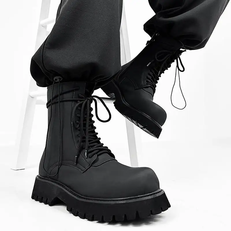 2023 Couple Big Head Men's British Mid-Top Side Zipper Machine Car Elevator Wild Worker Boot Women