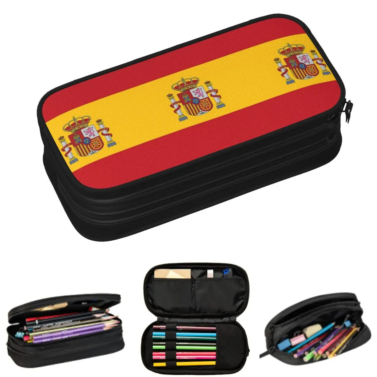 

Spanish Flag Gifts Pencil Cases for Student School Pen Box Pencil Bag Large Storage Pencil Pouch Storage Stationery Supplies