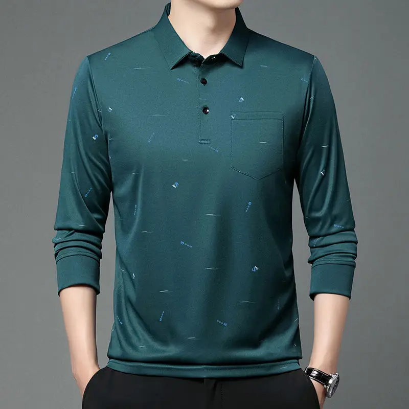 Fashion Lapel Button Loose Pockets Printed Casual Shirts Men Clothing 2023 Autumn New Oversized Korean Pullovers All-match Tops