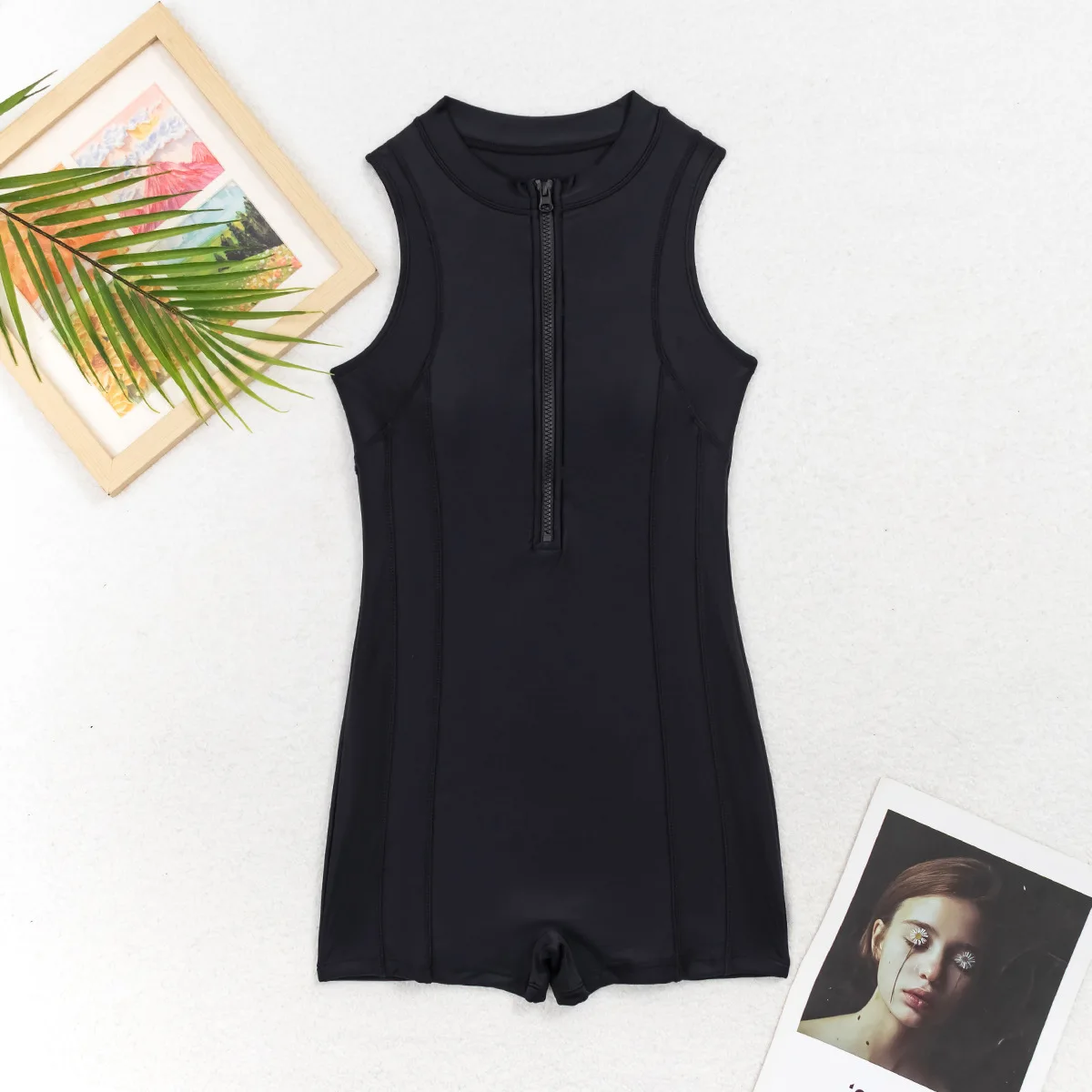 

Женский консервативный однотонный купальник-боди без рукавов на молнии для соревнований и бокса