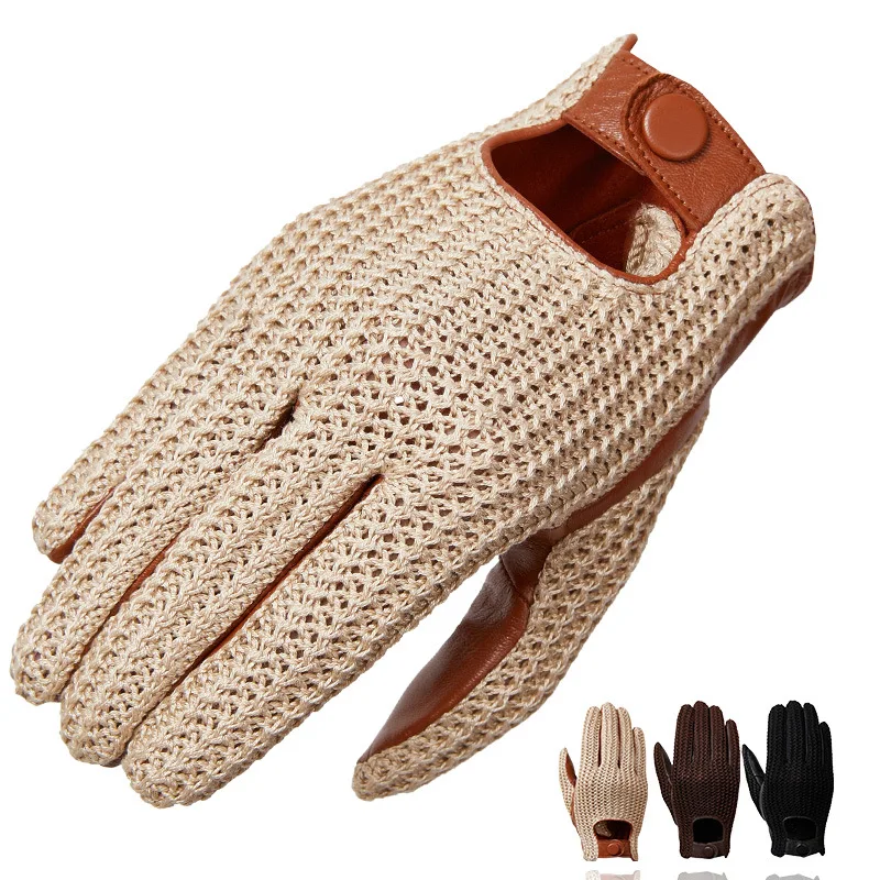 Men's Classic Real Leather Retro Unlined Driving Knitted Sports Riding  Equestrianism Touch Screen Short Gloves