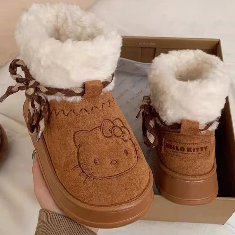 Sanrio hello kitty botas de neve anime feminino y2k inverno menina botas de neve de pelúcia bonito sapatos de algodão quente kawaii antiderrapante bota curta