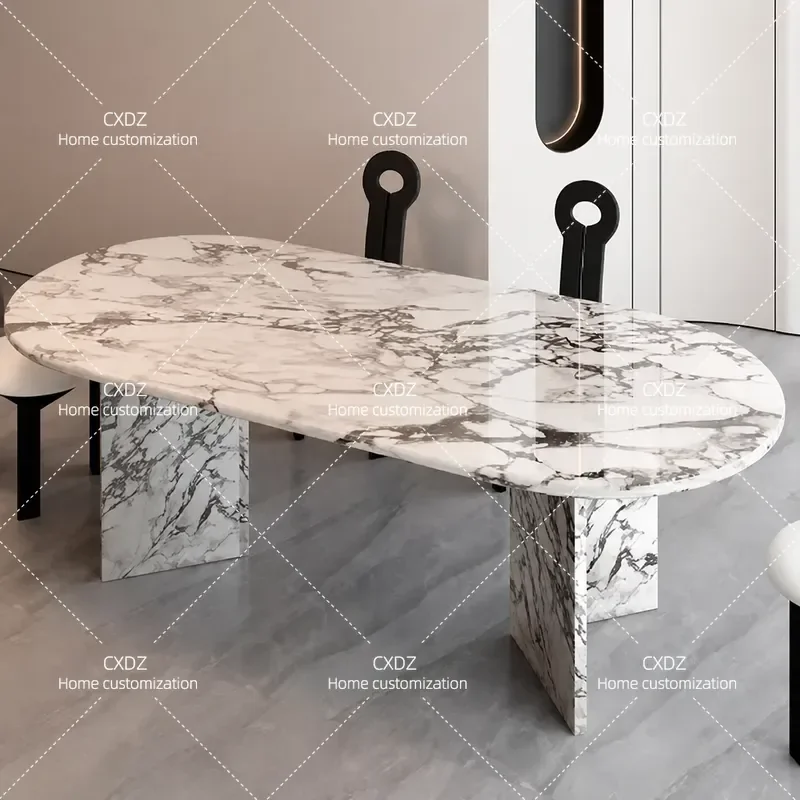 Natural Marble Dining Table Cream Style Light Luxury Modern Simple Rectangular Design for Small Apartment