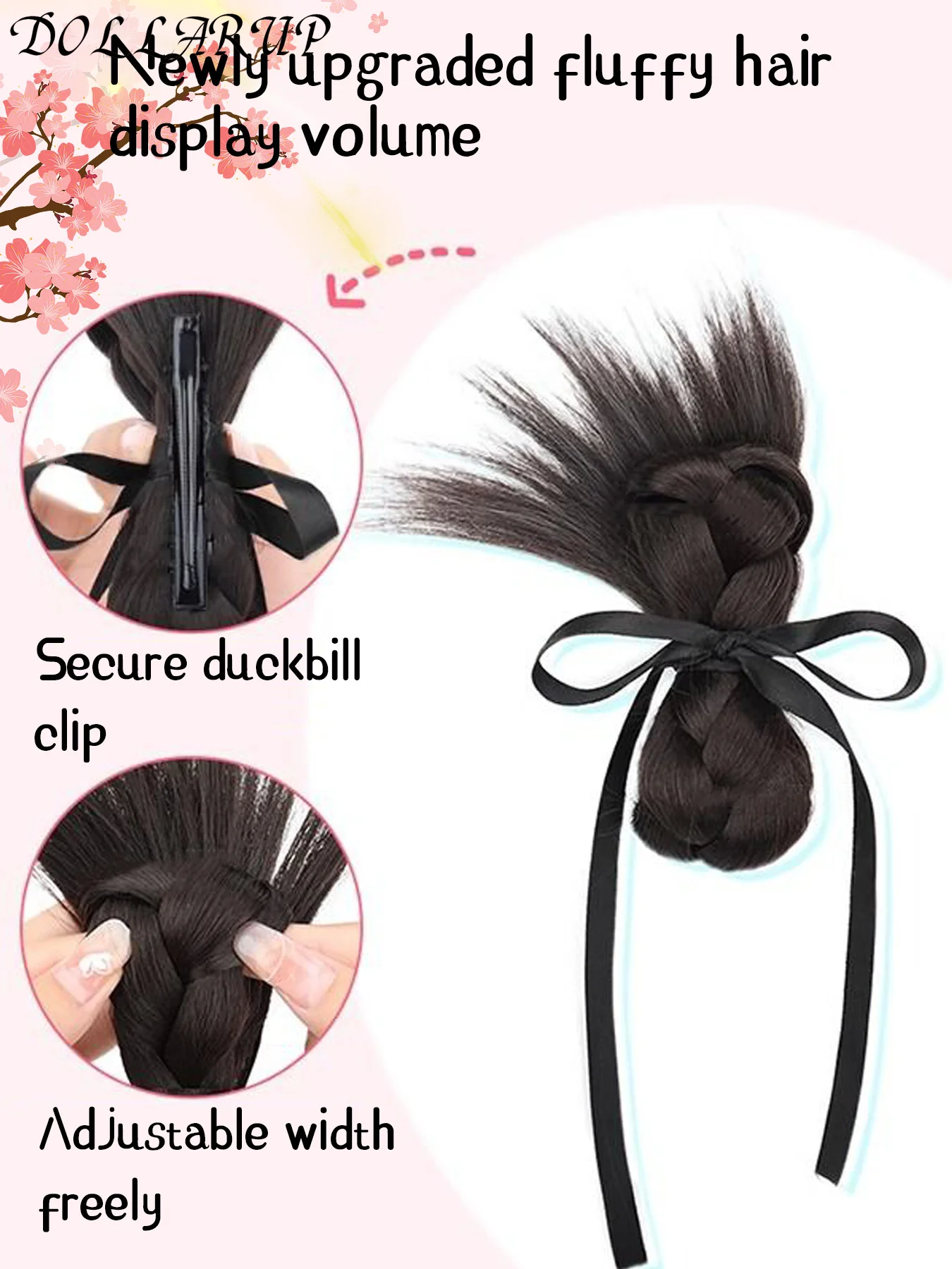 Synthetic Half-tie Double Hair Bun Messy Claw Clip Bun Twist Hair Extension Bow Ribbon Straight Bun Clip-in Bun Hair Accessories