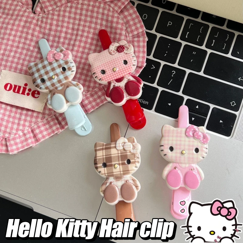 

Hello Kitty Hair Clip Anime Cartoon Japanese Style Lattice Sweet Girl Plastic Hair Accessories Bangs Side Clip Decor Gift