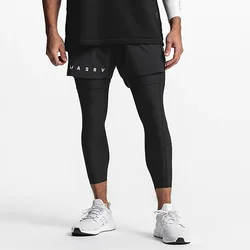 Ginásio Masculino Correndo Leggings de Compressão, 2 em 1, Double-Deck, Esportes, Calças Justas Secas Rápidas, Calças Elásticas de Treinamento, Calças Jogger Fitness