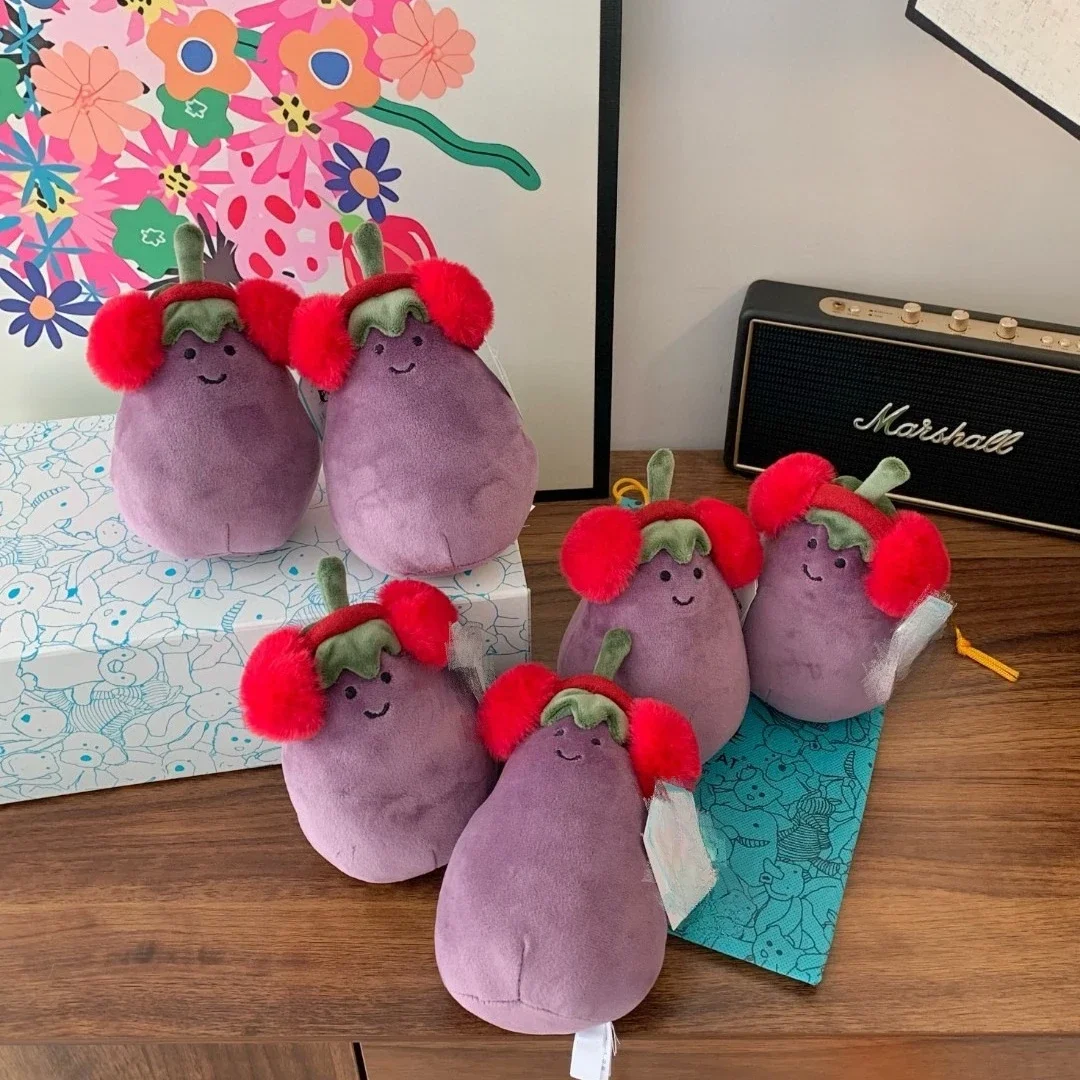 Jellycat New Fun Red Ear Cover Eggplant Vegetable Plush Doll Soothing Toy Holiday Birthday Gift Filled Doll Cute Soothing Toy