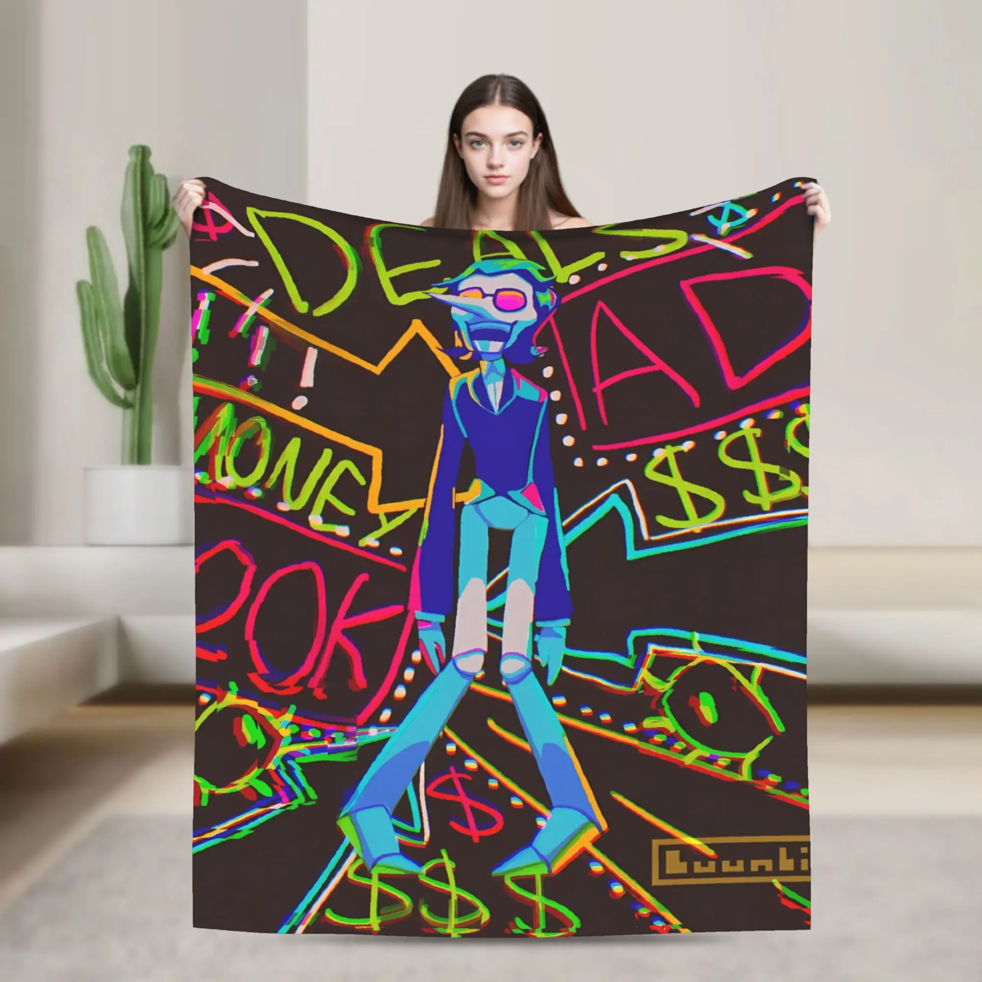 Warm Soft Blanket Spamton And Tenna Child Of Divorce Deltarune Game Bedding Throws Flannel Bedspread For Outdoor Sofa Bed Cover
