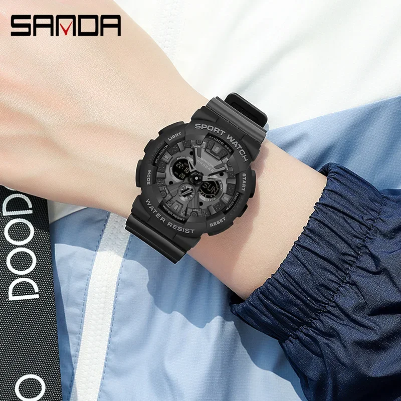 SANDA 6068 ZSK  FEMALE ELECTRONIC WATCH Middle School Student Sports Personality Trend Double Watch Temperament Watch