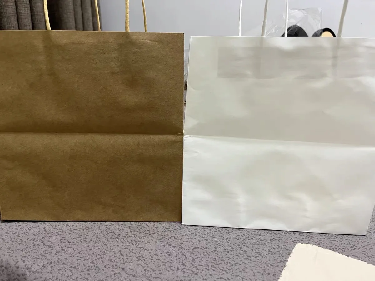 30pcs 150*150*170mm White/Natural Kraft Paper Square Bag Wide Bottom Takeout Packaging Pouch Food Packing Paper Bag with Handle