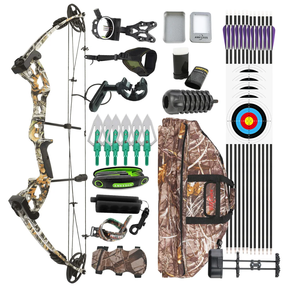 Archery Compound Bow Arrow Kit 30-55LBS Right-Hand Bow Alloy Fiberglass Limbs for Adult/Beginner Hunting Fishing Target Shooting