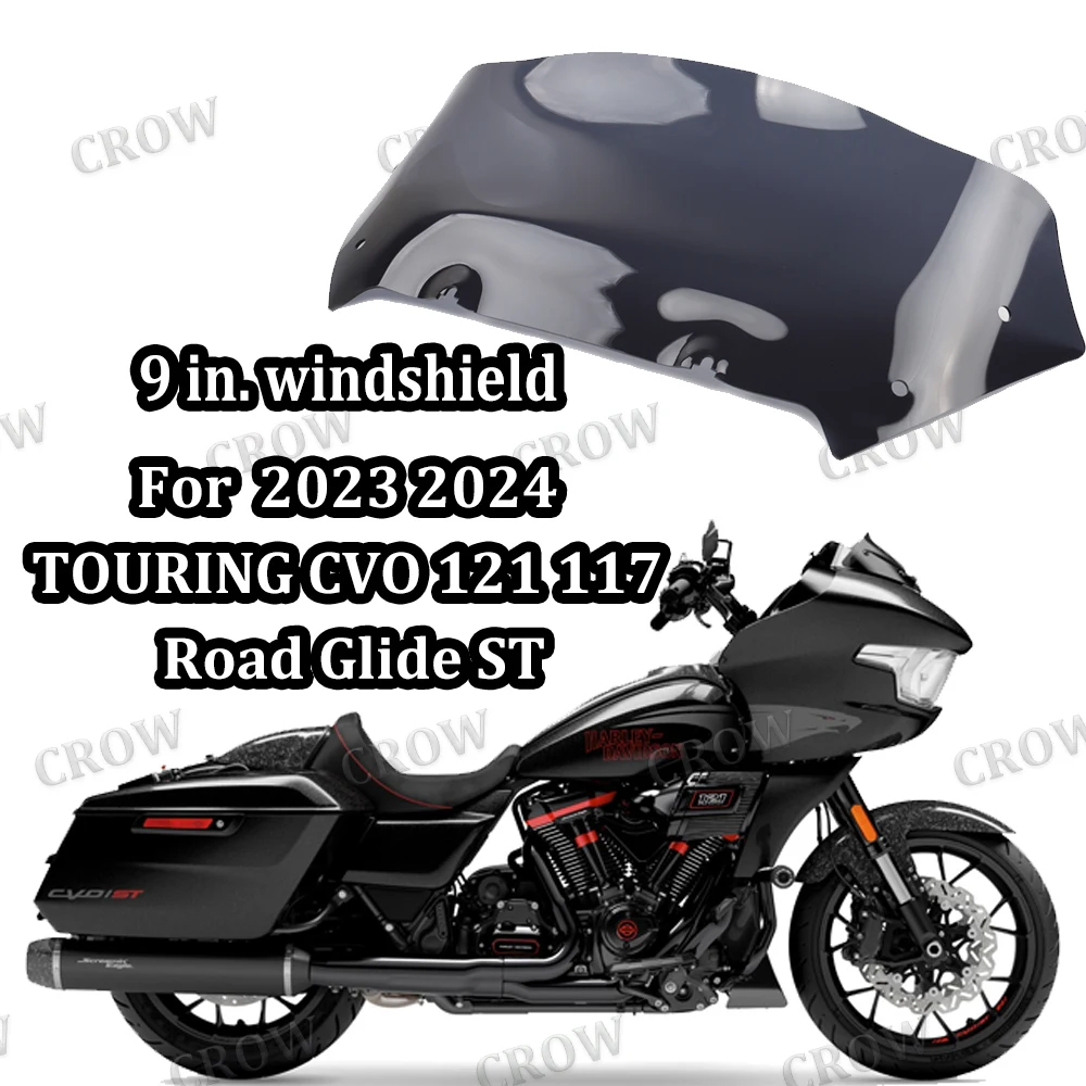 

Motorcycle 9" Windshields Windscreen Wind Deflector For Harley 2023 2024 TOURING CVO 121 117 Road Glide ST FLTRXSE