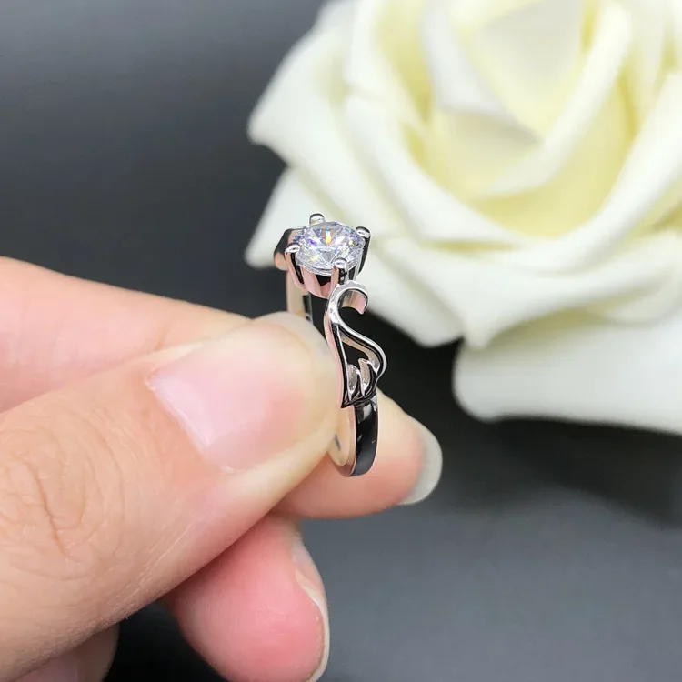 Sólido 14k ouro branco au585 platina pt950 moda asas de anjo quatro pinos moissanite anel de diamante aliança de casamento