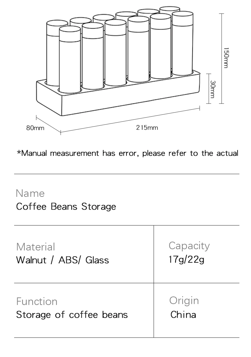 Kaffeebohnen Lagerung Container Rohr Display Rack Tee Flasche Glas Einzelne Dosis Espresso Zubehör Coffeware Set Barista Werkzeug Geschenk – Detail 9