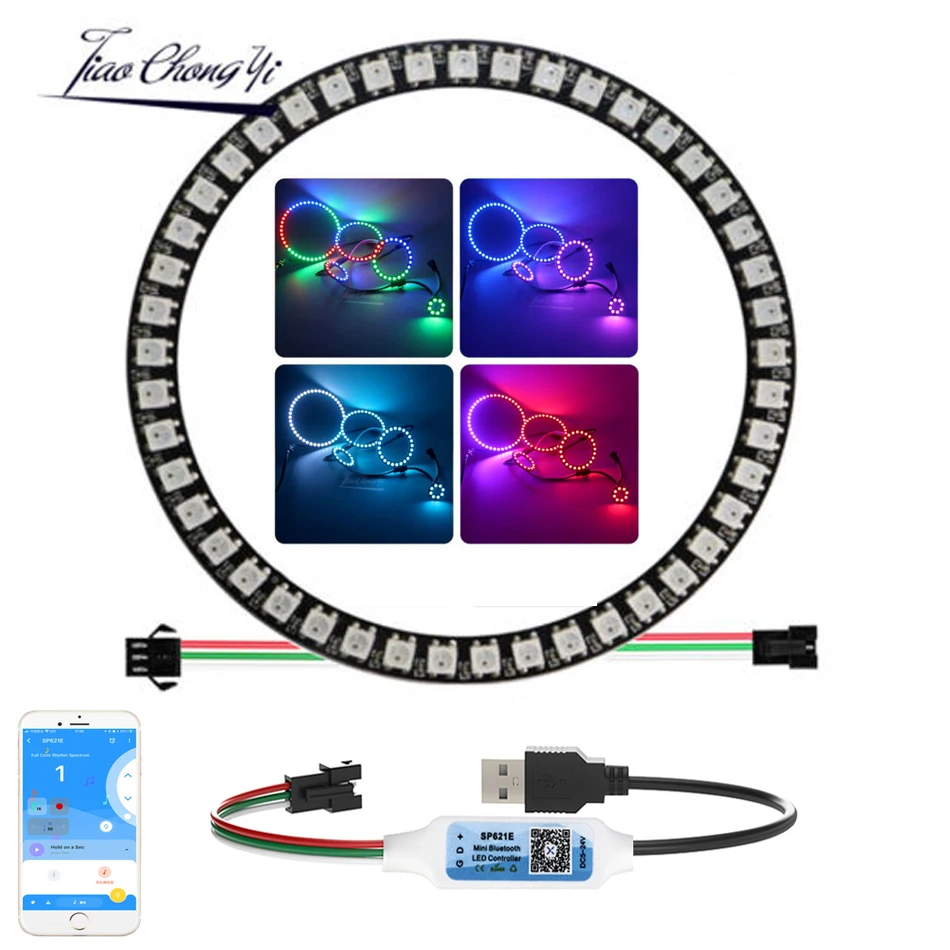 WS2812B 5050 5V RGB Led Pixel Ring Individul AddressabIe Ring WS2812 IC BuiIt-in Led ModuIe With USB Wire And SP621E Controller