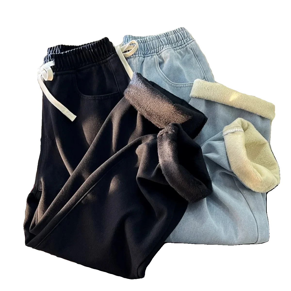 الشتاء Thiened الجينز واسعة الساق الجينز الرجال مستقيم مرونة الخصر سروال قصير شارع العليا خمر جديد الشباب جينز غير رسمي